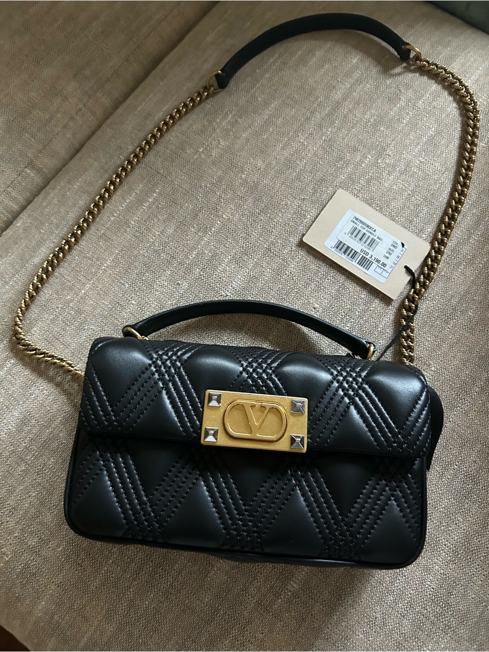 Valentino Garavani Black Quilted Shoulder Bag with Gold Hardware